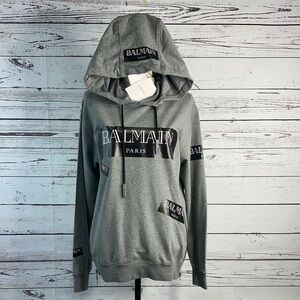 Balmain Charcoal Hoodie with Logo Details